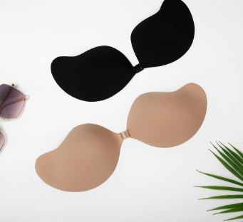 Lovito Casual Plain Push Up Breathable Mango Shape Self Adhesive Reusable Invisible Nipple Pad Bra for Woman L12055 (Black/Nude)