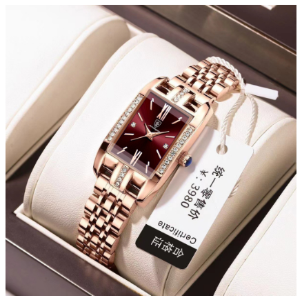 POEDAGAR watch for women waterproof original 2023 new fashion luxury diamond dial square quartz stainless steel Watch RED