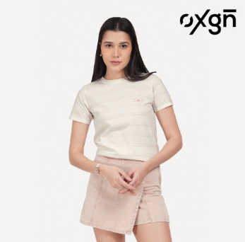 OXGN Stripes Swoon All Day Graphic Print T-Shirt For Women Cream