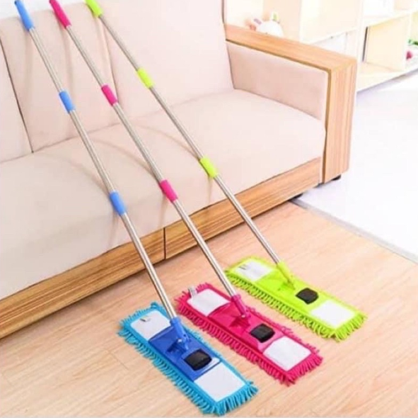 Wet and Dry Cleaning Flat Microfiber Floor Cleaning Mop with Telescopic Long Handle Dry Mop