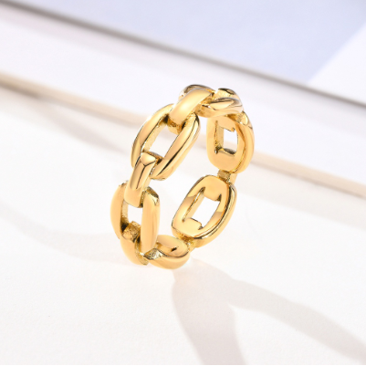 18k Gold Plated Chain Link Ring Simple Stacking Band Rings for Women