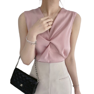Lovito Women Elegant Plain Twist Tank Top L71ED057 (Pink)
