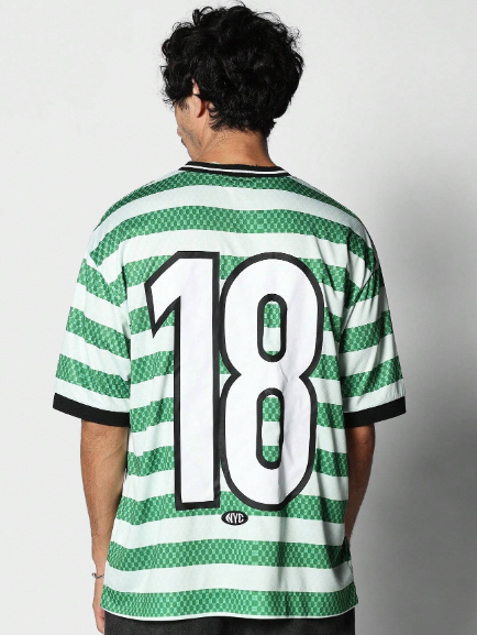 SUMWON Oversized Fit Football Stripe Tee With Back Number Graphic Print