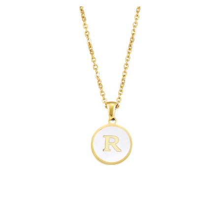 A-Z English alphabet Necklace Simple Alloy Letter Necklace Round Pendant Pendant Chain R