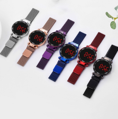 Touch Screen LED Watch Magnetic Stainless Steel Ladies Electronic Digital Wristwatches