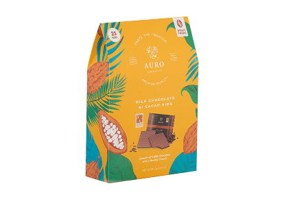Auro Chocolate 42% Milk Chocolate with Cacao Nibs Pack of 25 bars  x 8.5g