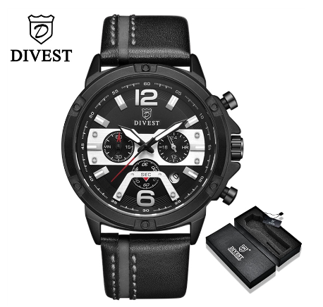 DIVEST Watch Men Fashion Quartz Leather Chrono Business Luminous Creative Original Waterproof Men's Watches 9035 BLACK SILVER GRAY