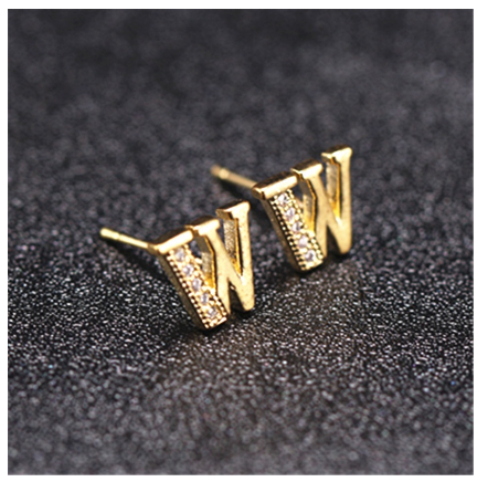 Ins Gold Plated Diamond Earrings Korean letter inlaid Zircon Earrings Fashion Earrings W
