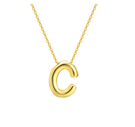Meaeguet Initial Necklace for Women Girls,Dainty Gold Balloon Bubble Letter Necklace Layered Necklaces Puffy Name Personalized C