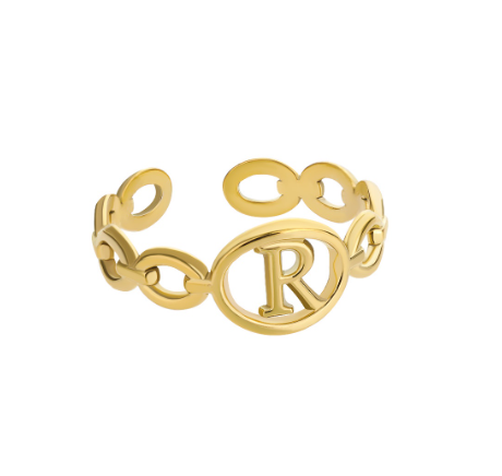 Kaijiang Hollow Initial Letter Rings For Women Gold Color Link Adjustable Open Ring Stainless Steel Jewelry Gift Fashion Accessories R