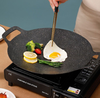 Stone Dual Handle Nonstick Grilling Frying Pan Outdoor Camping Korean BBQ Kitchenware Baking Cook