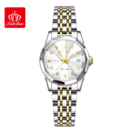 Fate Love Watch For Women Waterproof Original With Box Blue Sliver Womens Female Watches Stainless Steel Watch WHITE DIAL TWO TONE