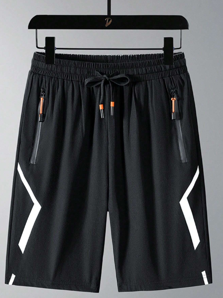 Men's White Striped Printed Outdoor Sports Shorts