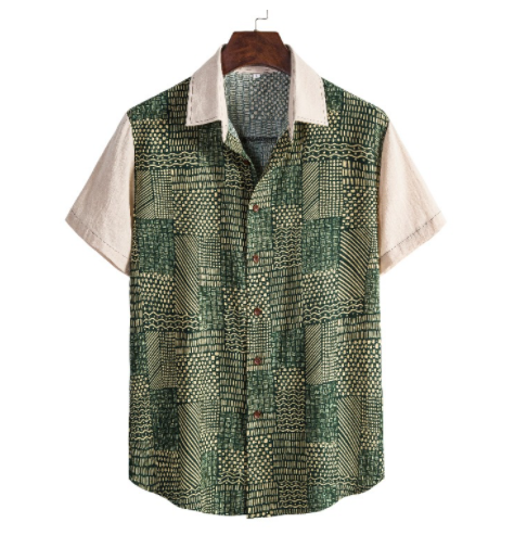 New Large Size Men's Short-sleeved Lapel Shirt Loose Casual Men's Printed Shirt Men Shirt Short Sleeve