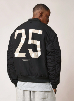 SUMWON Bomber Jacket With Printed Tape Graphic College Ready