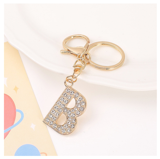 Simple Rhinestone 26 Letter Keychain Gold Color A-Z Initials Metal Keyrings For Women Car Keyholder Accessories Birthday Gifts B