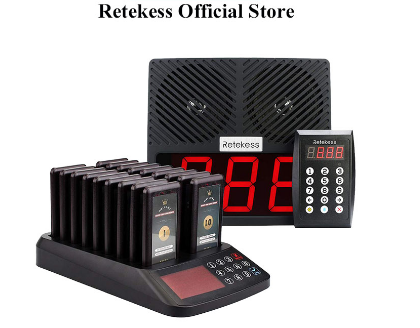 Retekess Wireless Call System Restaurant Pager System with 18 Pagers 1 Waterproof Oil-Proof T-115 Paging System and TD101 Speaker with Transmitter