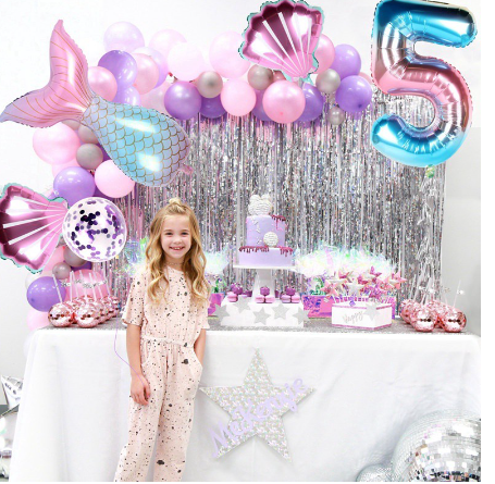 7pcs/lot Mermaid Balloons Party Number Foil Balloon Happy Birthday Party Decorations Kids Latex Ballon