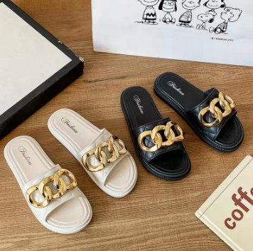 Women's Summer New Fashion Ring Buckle Word Drag Flat Bottom Thick Bottom Non-slip Sandals 2022