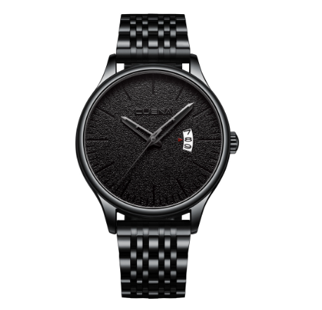 CUENA Men's Watch Fashion Top Luxury Original Stainless Steel Quartz Waterproof 6026 ALL BLACK