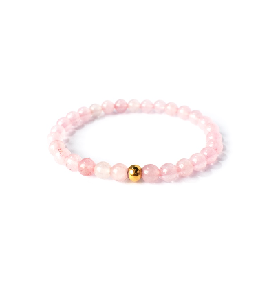 Rose Quartz Stone Bracelet with 18K Gold Plated Bead