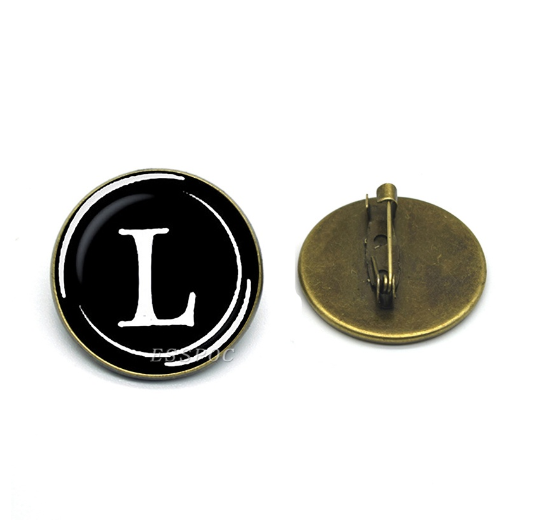 New 2023  Vintage Bronze Color Lapel Pin Letters A To Z Brooches Fashion Initial Letter Brooch Pins Suit Badges Women Men L