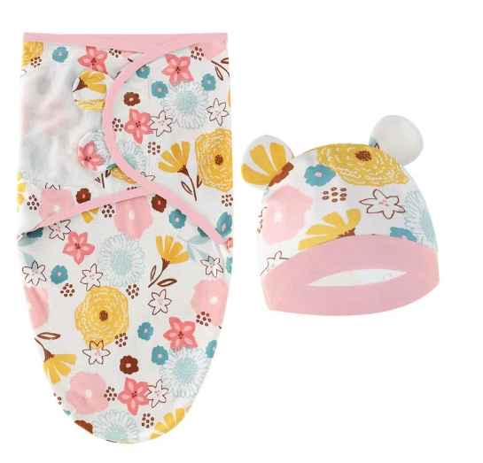 Newborn Baby Muslin Swaddle Blanket Hat Set Swaddle Bedding Wrap Blanket Baby Swaddling S1