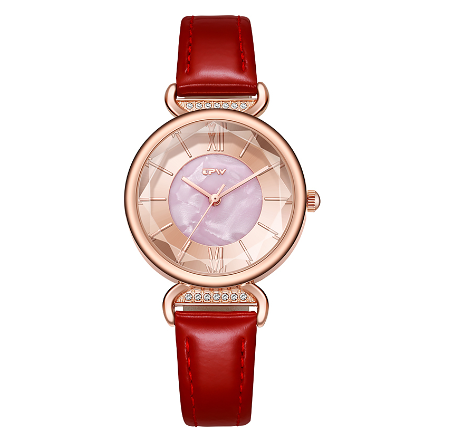 TPW Watch for Women Dial Gold Plated Case Quartz Watch PU Leather Strap Wristwatch RED GOLD