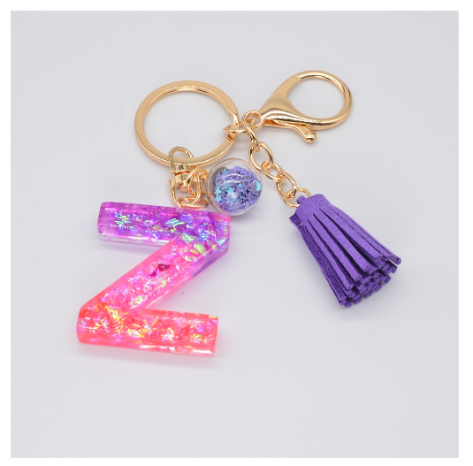 Cute Creative 26 Letter Alphabet Crystal Glitter Resin Keychain Women Tassels Keyring Car Key Holder Bag Charms Accessories Z