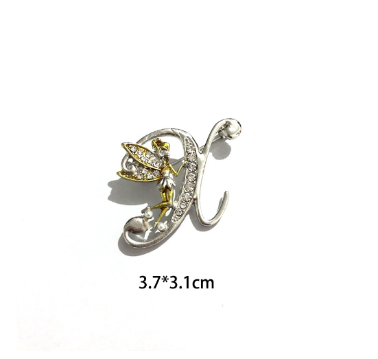 Luxury Crystal Angel Letter Brooch Women Men Rhinestones A To Z Elf Initials Collar Pins Party Gifts Jewelry X