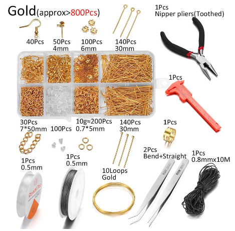 800PCS+ DIY Iron Earring Making Kit with Tool Set for Jewelry Rings Bracelet Necklace Craft Hook
