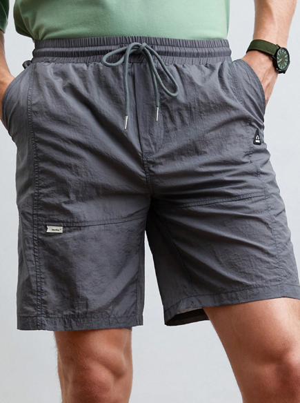 Manfinity Techy Men's Woven Elastic Waist Solid Color Casual Shorts For Daily Wear.Cargo Men Pants Mens Shorts Cargo Men Pants