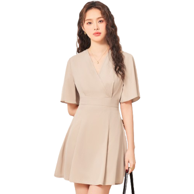 Lovito Women Casual Plain Draped Dress L70AD141 (Light Khaki)