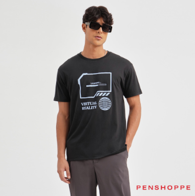 Penshoppe Virtual Reality Regular Fit Graphic T-Shirt For Men (Black)