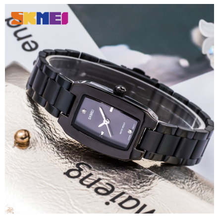 Skmei Women Casual Stainless Steel Golden Luxury Quartz Wristwatch 1400 BLACK