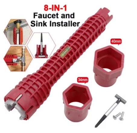 Multifunctional 8 in 1 Faucet and Sink Installer Tool Wrench Spanner for Water Pipe Bathroom