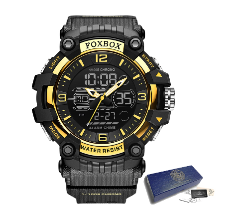 LIGE Official Watch Men Original Sport 30M Waterproof Dual Time Trend Ride LED Display Digital Relo Auto Date Quartz Wristwatch BLACK GOLD