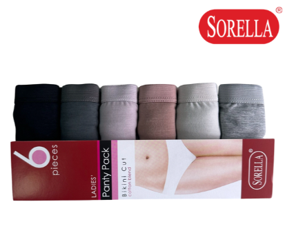 SORELLA 6 in 1 Bikini Panty Pack AH323 Fashion Womens Underwear Panty Nude Neutral Colors