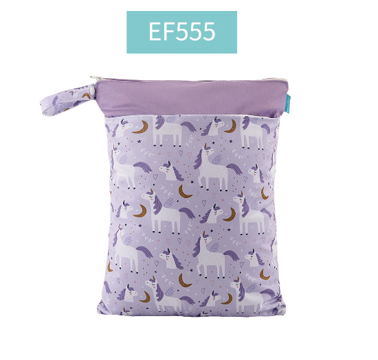 Happy Flute 1PC Reusable Waterproof Fashion Prints Wet And Dry Diaper Bag Double Pocket Cloth Handle Wetbags 30x40CM S12