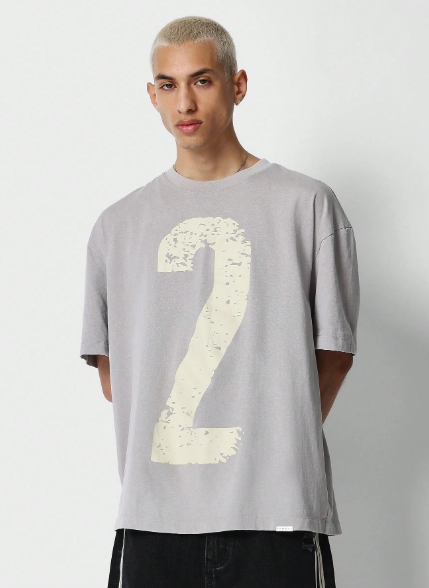 SUMWON Washed Tee With Front Number Graphic Print