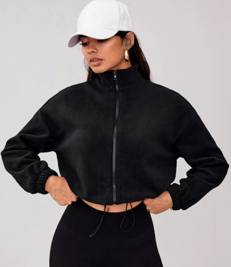 SHEIN Street Sport Drawstring Hem Drop Shoulder Zipper Crop Sports Jacket