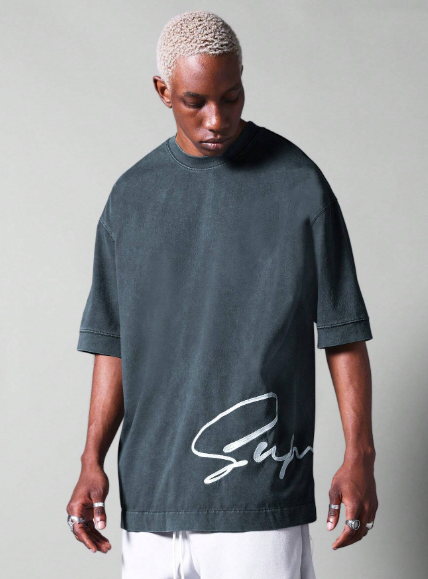 SUMWON Oversized Fit Washed Tee With Signature Embroidery