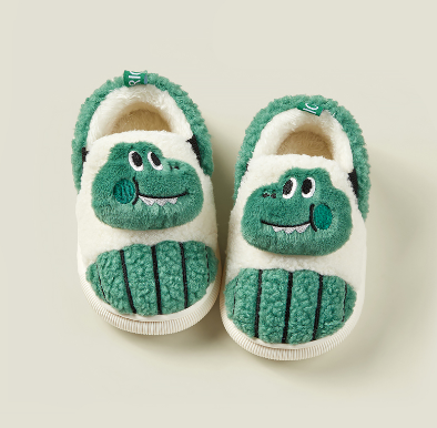 Cheerful Mario Dinosaur Slippers Children Winter Indoor Baby Cotton Slippers Bag with Fluffy Warm Home Non-slip Cotton Shoes for Boys