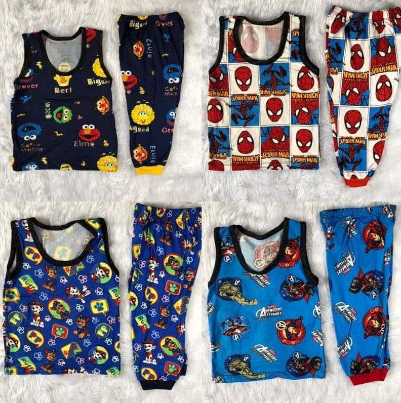Boy Sando Pajama 2-4yrs Terno Kids Wear Cartoon Character Design Childrens Fashion Set