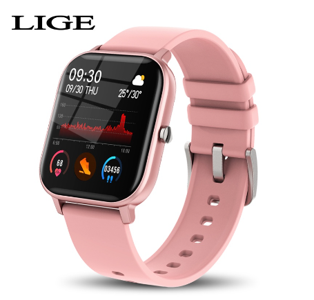 LIGE Fashion Smart Watch for Women Heart Rate Blood Pressure Multifunctional Sport Relo for Men Waterproof Smartwatch PINK