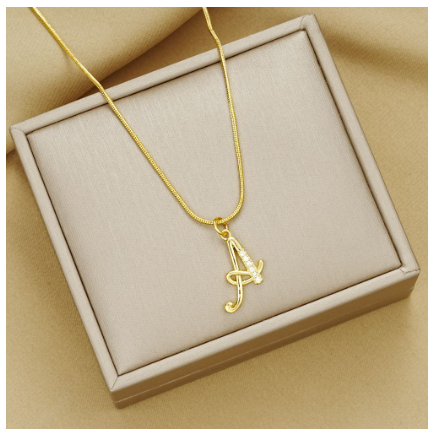 18K Gold Letter Pendant Necklace Retro Snake Chain Choker Diamond Couple Necklaces Jewelry Accessories Gift A