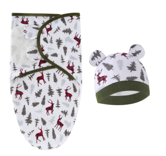 Newborn Baby Muslin Swaddle Blanket Hat Set Swaddle Bedding Wrap Blanket Baby Swaddling S12