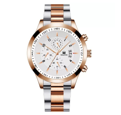 Luxury Business Men's Three-eye Calendar Analog Watch Stainless Steel Waterproof Men Quartz Wristwatches Relo Ng Kalalakihan BROWN WHITE