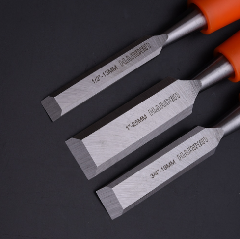 Harden 611001 3Pcs Orange Circular Handle Wood Chisel Set Woodwork Crv Small Carving