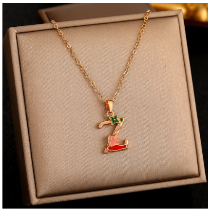 26 Letter Gold Pendant Necklace Dropped Oil Flower Animal Letter Necklace Fashion Men's and Women's Gift Wholesale Z